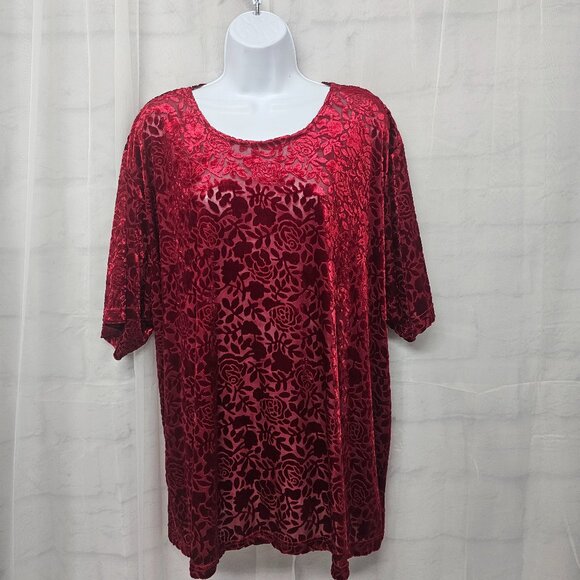 Vintage Lane Bryant Tee Velour Flocked Sheer Goth Whimsigoth Burnout Red 26/28 - Picture 9 of 9